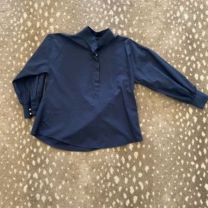 Ann Mashburn Anaya top, navy blue, balloon sleeves